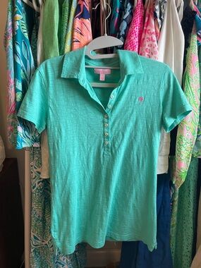 Lilly Pulitzer Aqua Green Short Sleeve Button-Down Polo